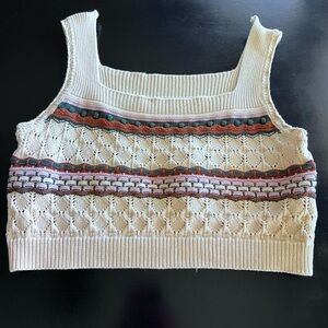 Elegant Beige Knit Crop Top with Patterned Stripes
